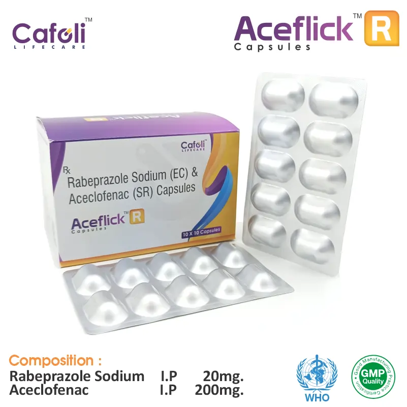 Aceclofenac 200mg + Rabeprazole 20mg at Best Price in PCD Pharma Franchise for Analgesic and NSAIDs, Gastroprotection